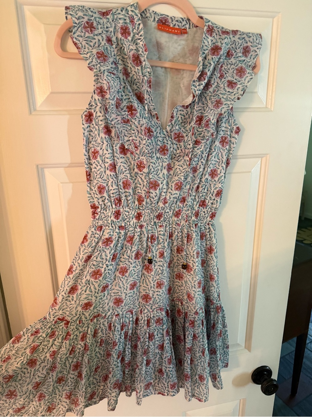 Oliphant Floral Ruffle Sundress in Light Blue and Rust